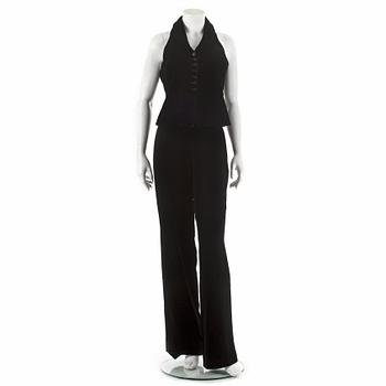 ARMANI, a pair of black velvet trousers and a west, size 42.