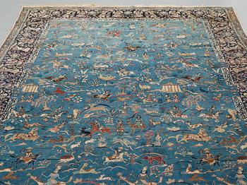 MATTO, an antique/ semi-antique Tabriz part silk figural, ca 345-346 x 217,5-232 cm.