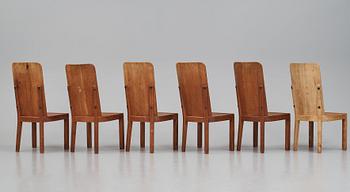 Axel Einar Hjorth, a set of 6 stained pine 'Lovö' dining chairs, Nordiska Kompaniet, Sweden 1930s.