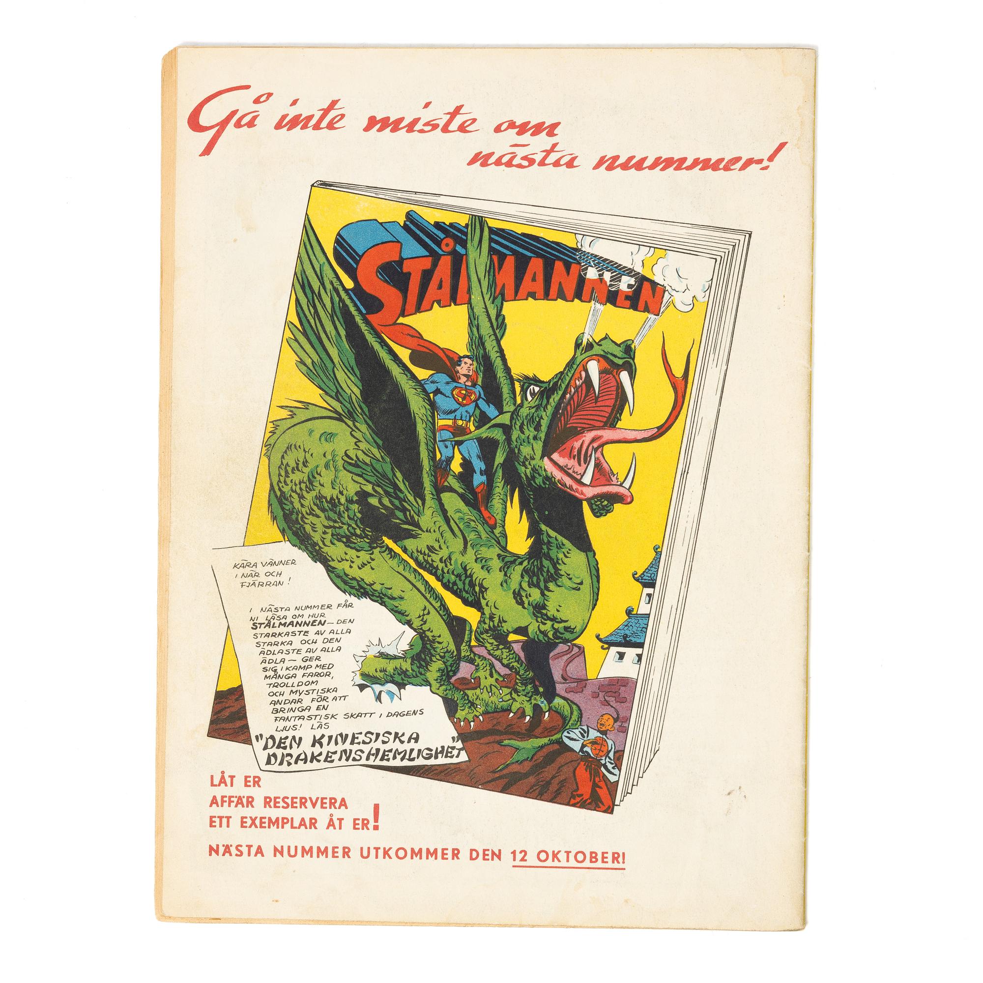Comic book, “Stålmannen” No. 1, 1949.