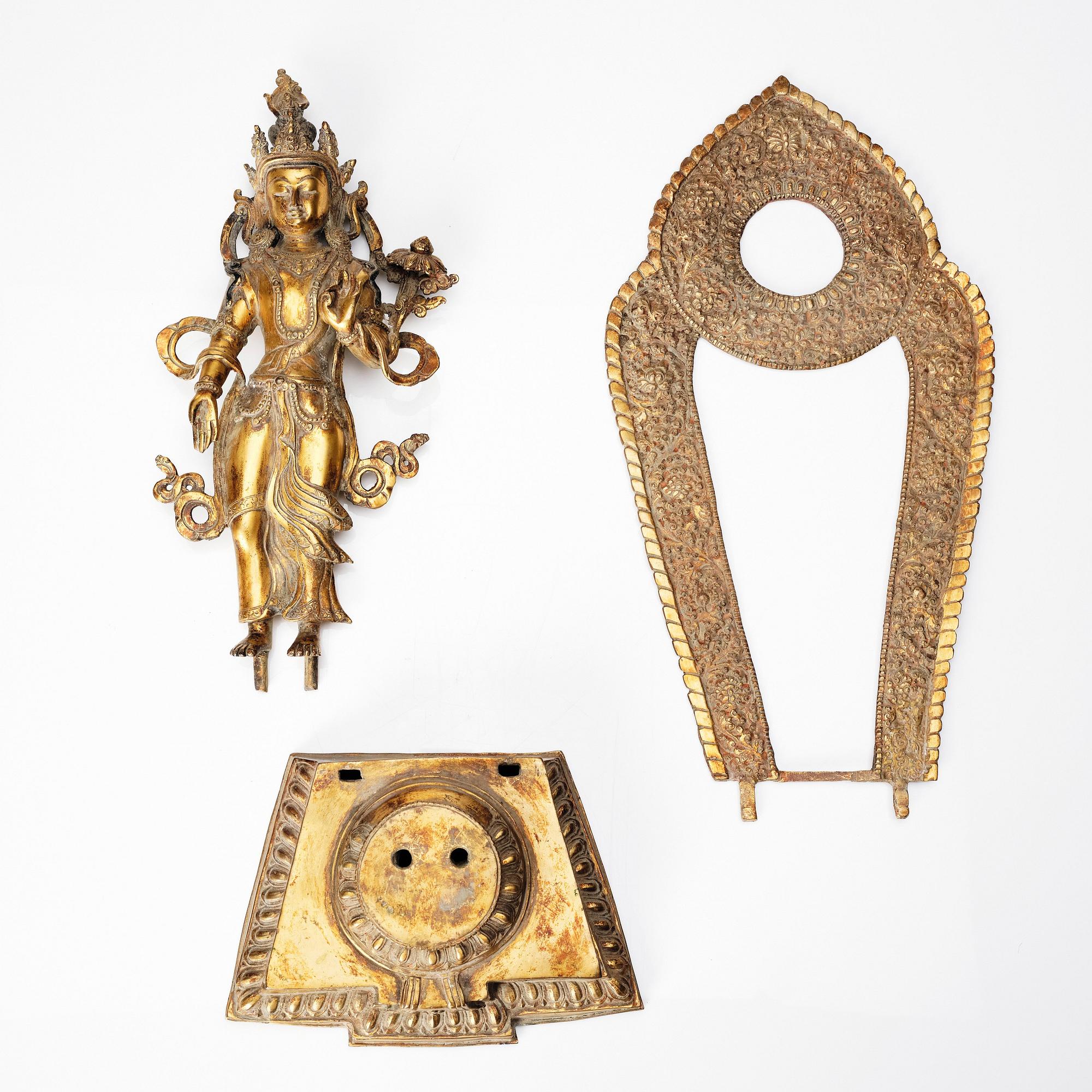 Boddhisatva, Avalokiteshvara, förgylld kopparlegering, Nepal, 1900-tal.