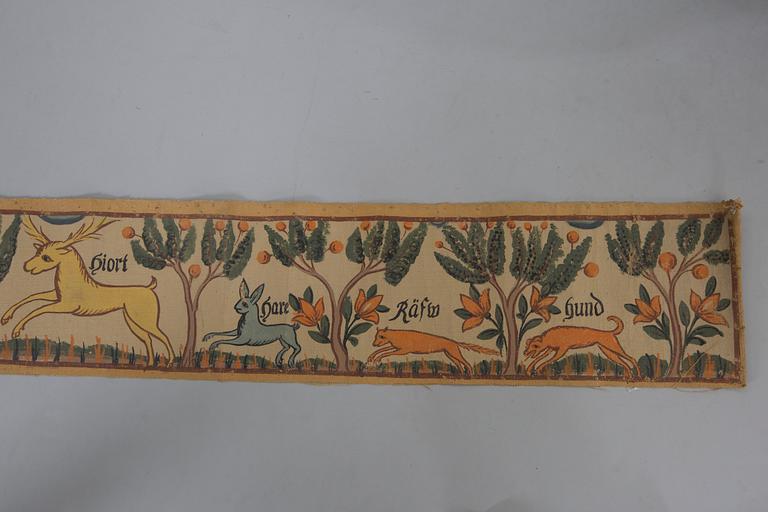 VÄGGBONAD, målad på duk, Södra Unnaryd socken, enligt påskrift. Småland, Omkring 1900.