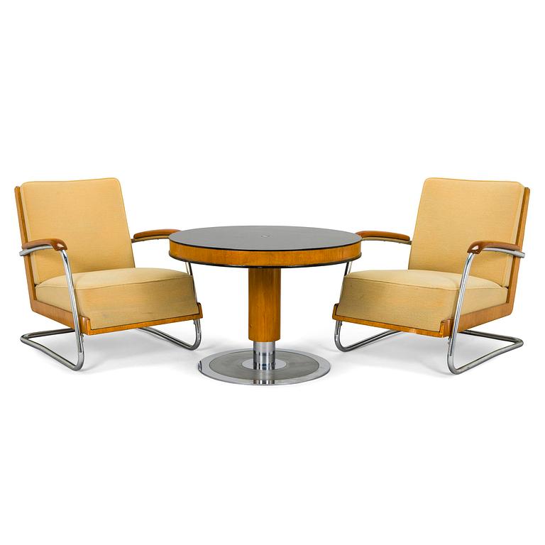 Pauli Blomstedt, a pair of 1930s armchairs and table for Merivaara Ltd.