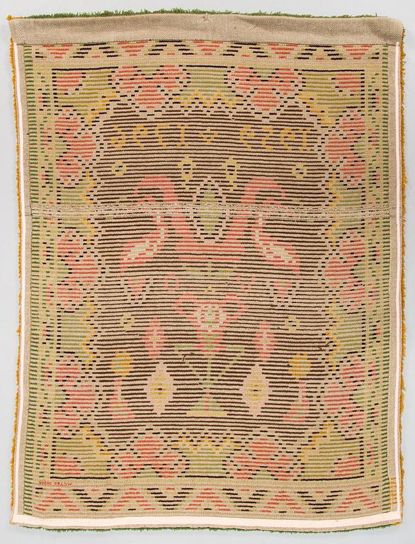 A Finnish folkart long pile Ryijy-rug dated 1959-1796 after Punkalaiduin model. Circa 164 x 125 cm.