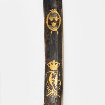 A shortened Hussar officer's sabre with scabbard, early 19th Century.