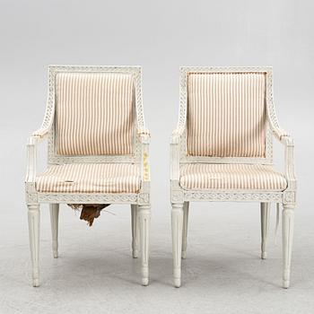 A pair of Gustavian armchairs, circa 1800.