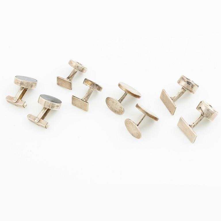 Fyra par manschettknappar, silver och pärlemor, B Liljedahl och O Bohlin, Stockholm 1964, 65, 66 och 68.