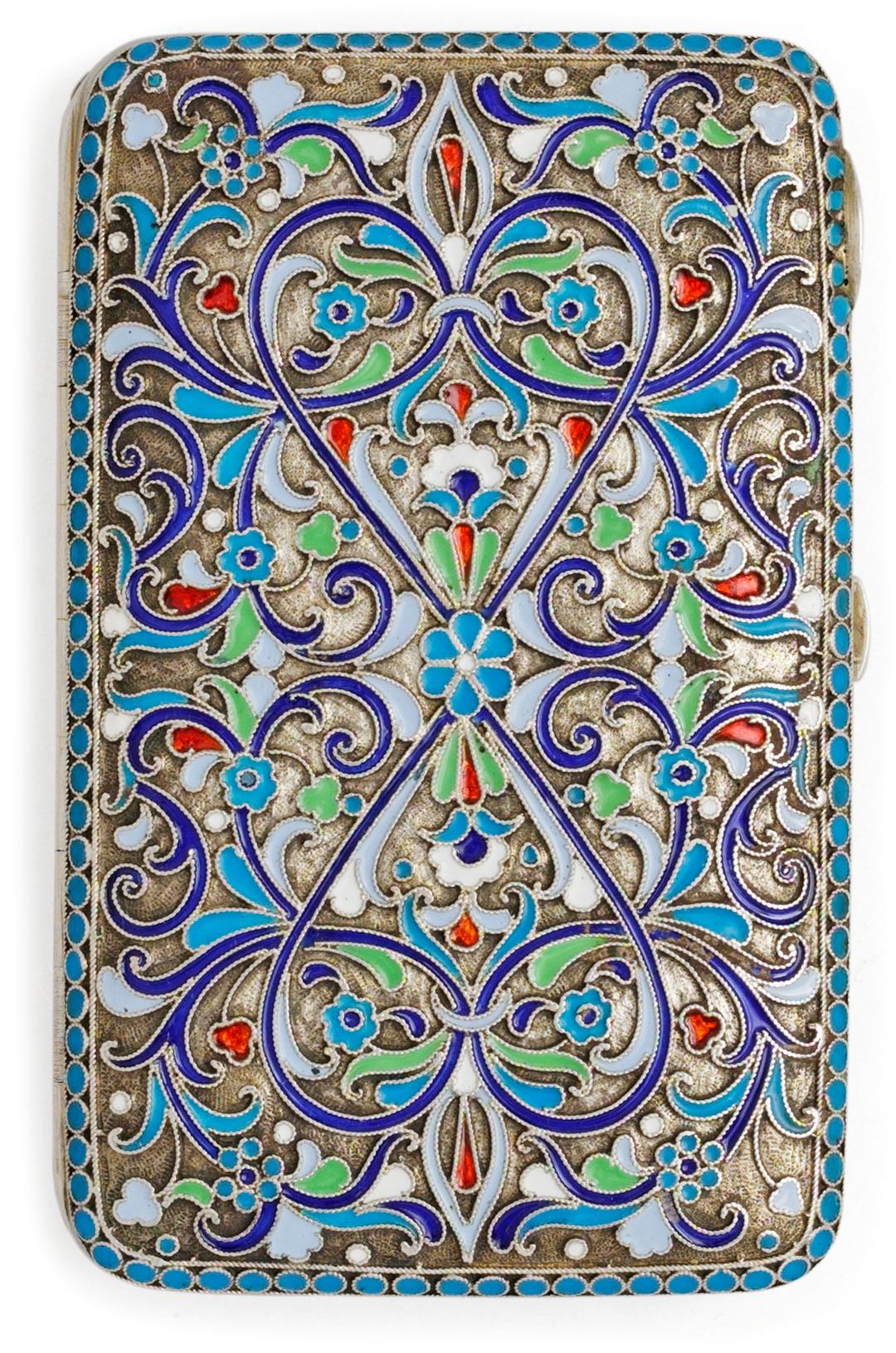 A RUSSIAN SILVER AND ENAMEL CIGARETTE-CASE, unidentified makers mark, Moscow 1899-1908.
