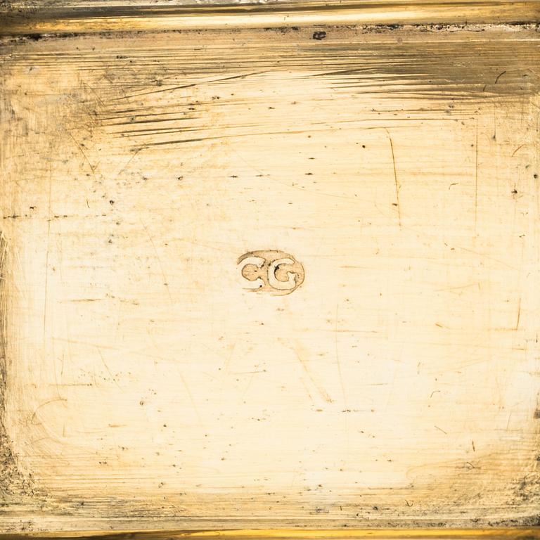 Conrad Gadd, förgyllt silver, snusdosa med sked, Kristianstad 1725-1750 (1752). Régance.