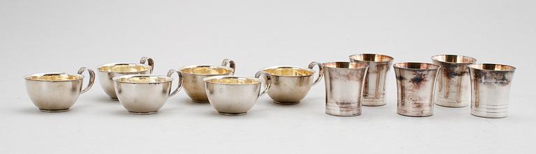 PUNCHBÄGARE, 6 st samt BÄGARE, 5 st, silver, GAB, 1900-talets mitt. Vikt ca 329 g.