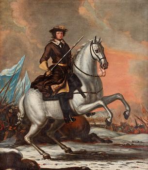 783. David Klöcker Ehrenstrahl Hans ateljé, Konung Karl XI (1655-1697) på hästen Brilliant i slaget vid Lund 1676.