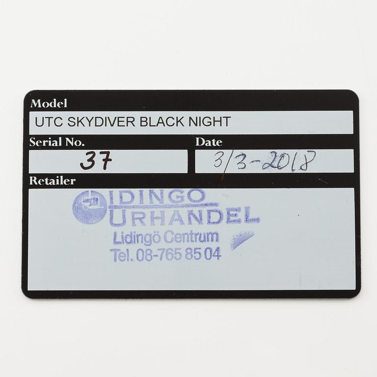Sjöö Sandström, UTC Skydiver Black Night, wristwatch, 44.2 mm.