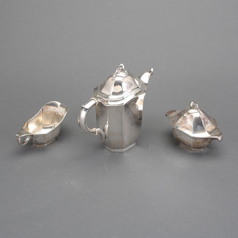 KAFFESERVIS, 3 delar. Silver, GAB Stockholm 1938. Tot ca 930 g.