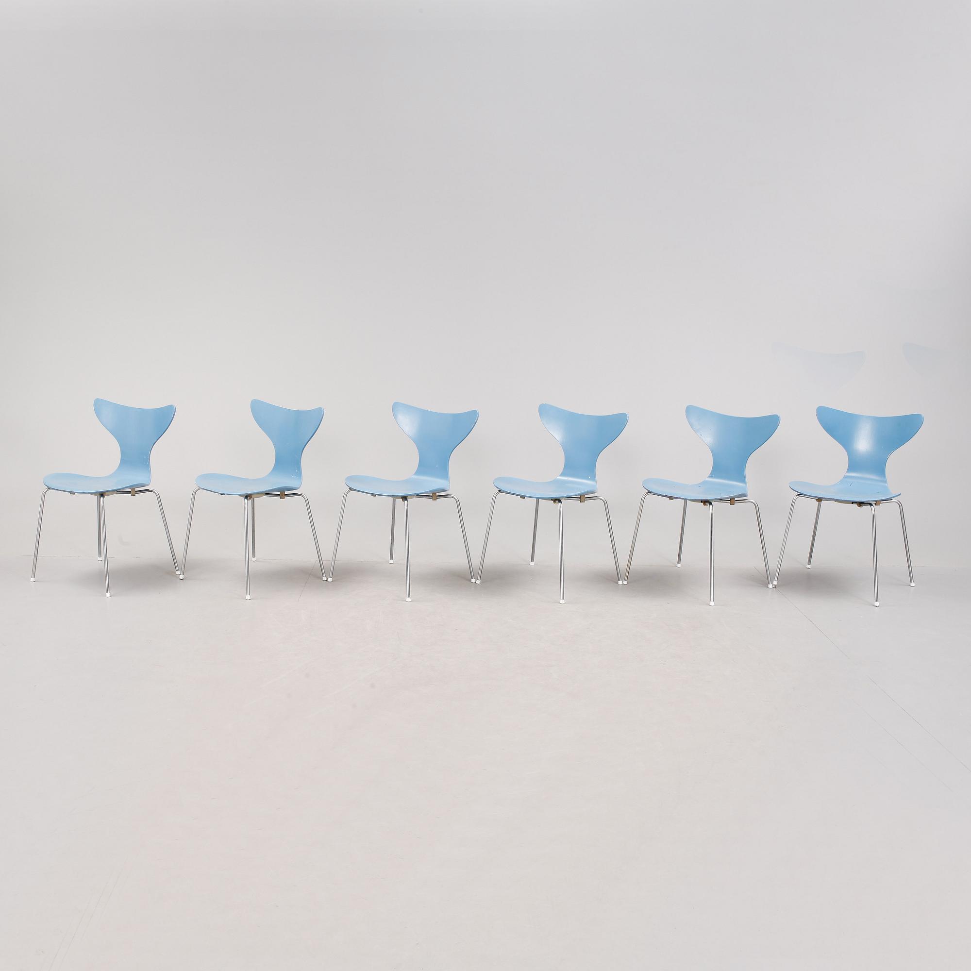STOLAR, 6 stycken, "Liljan", Arne Jacobsen, 1970-tal.