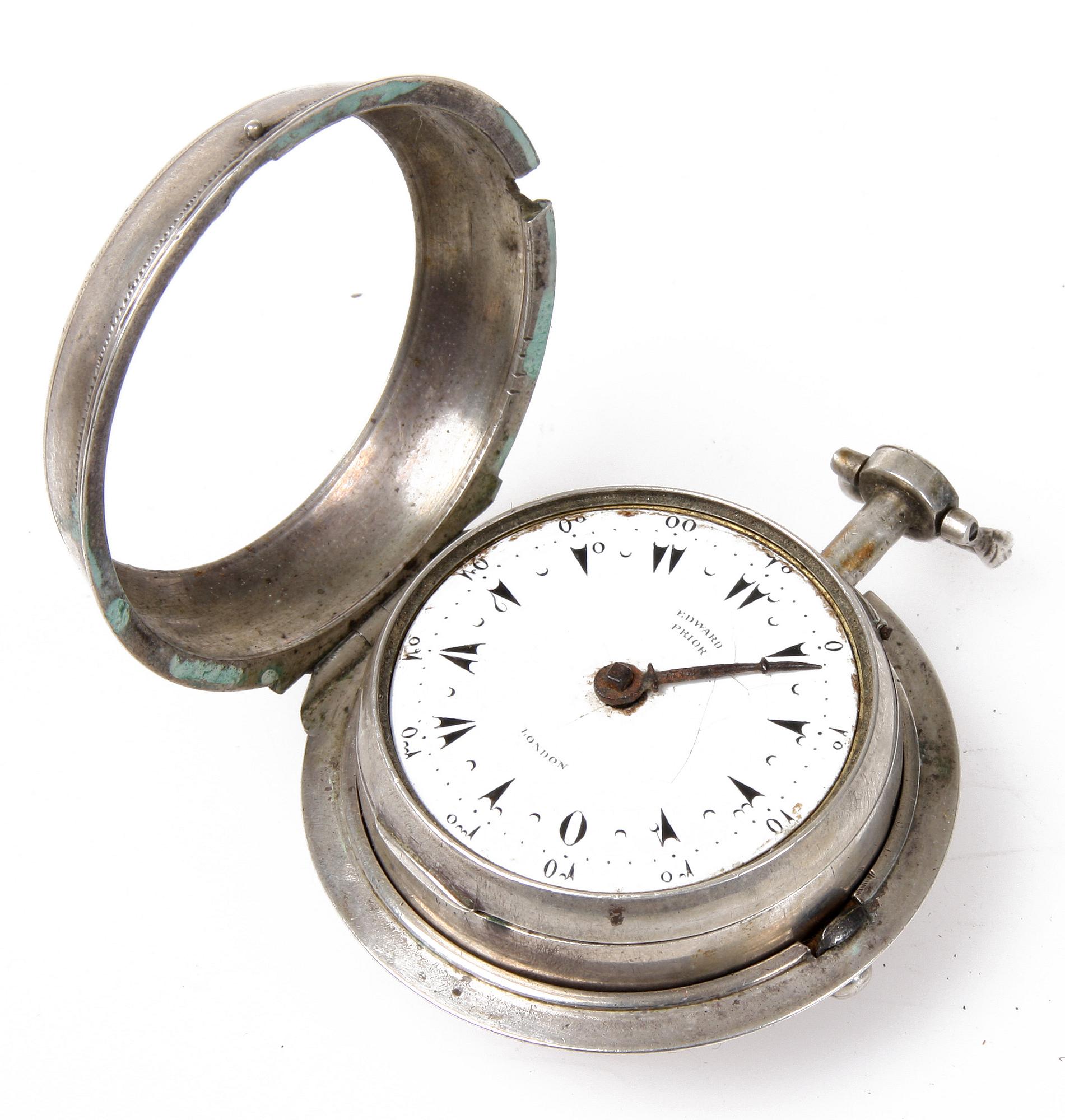 FICKUR, i fodral, silver, 1700/1800-tal.