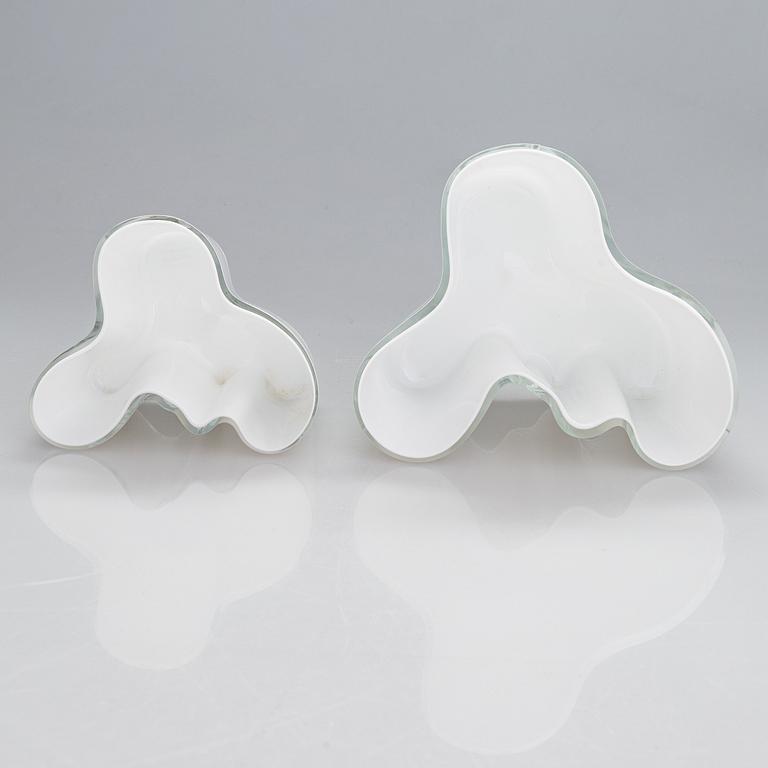 Alvar Aalto, two glass vases, the smaller one Iittala 100th Anniversary vase marked Alvar Aalto Iittala 1881-1981.