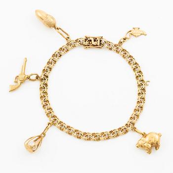 Bracelet, 18K gold with charms.