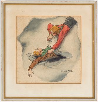 LOUIS MOE, teckningar, 5 st, signerade.