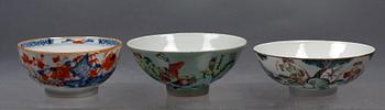 SKÅLAR, 3 st. Porslin, Kina, 1700/1800-tal.