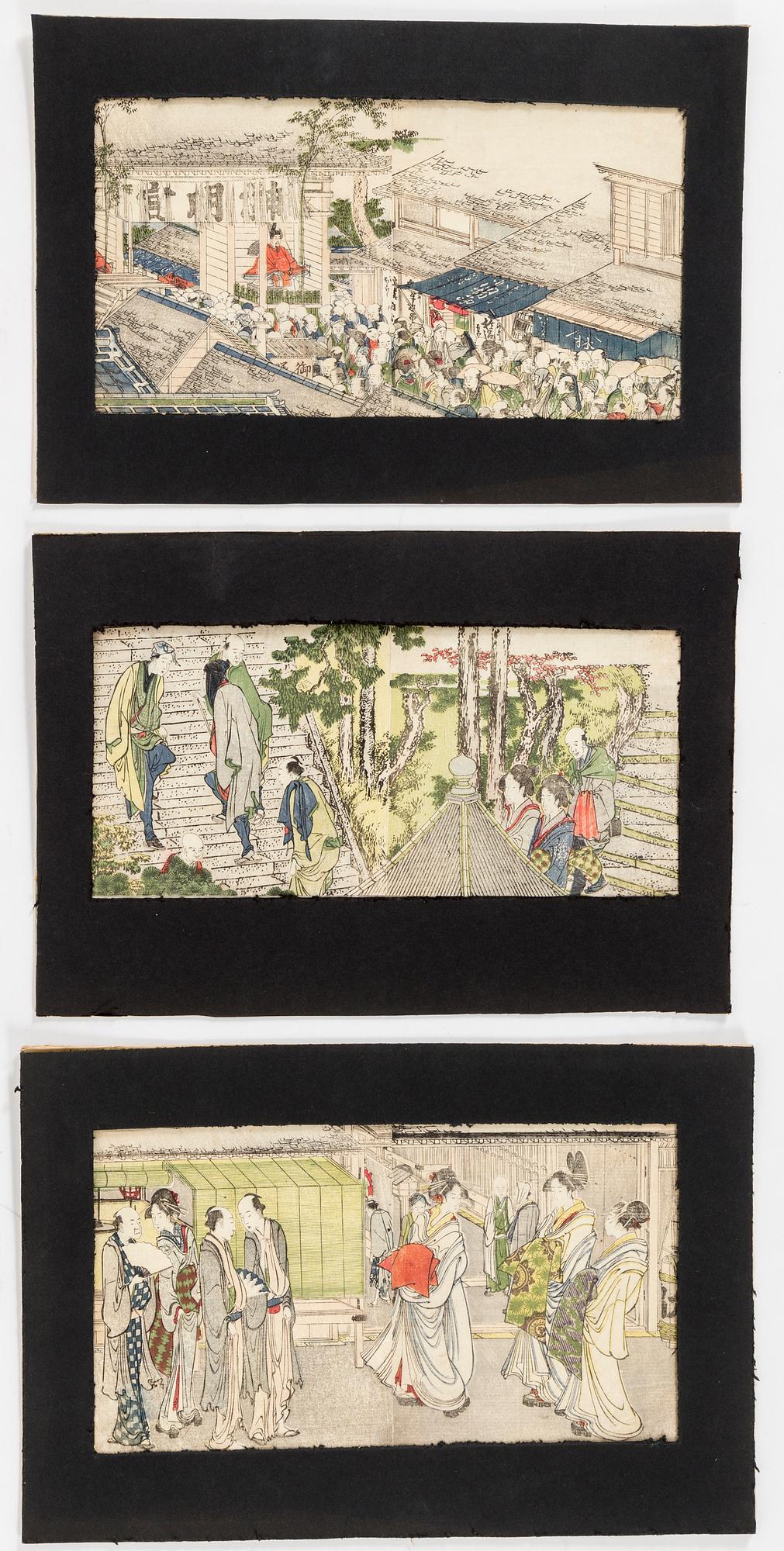 KATSUSHIKA HOKUSAI (1760–1849), color woodblock prints, 18 sheets from 'Toto meisho ichiran'.