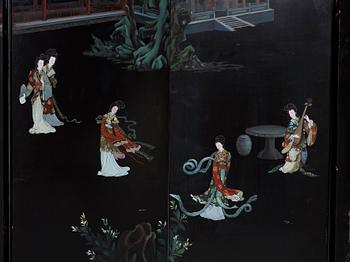 A Chinese six fold screen, late Qing dynasty (1644-1912).