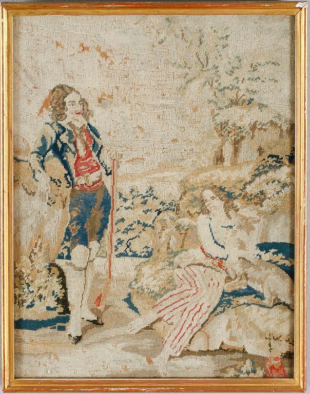 BRODERI, petit point, 1800-talets mitt.