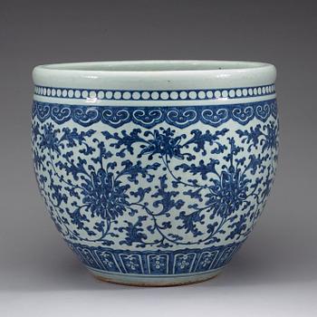 A blue and white fish basin, late Qing dynasty (1662-1912).