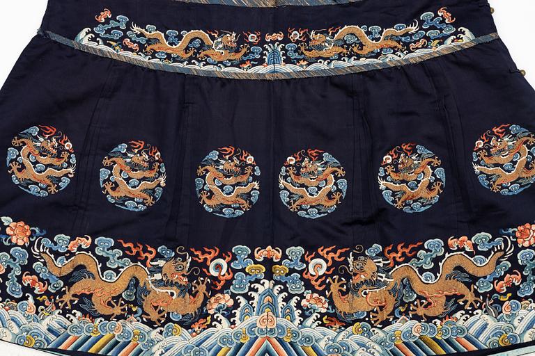 A midnight blue silk 'Chao Pao'/ceremonial robe, Qing dynasty, 1850's.