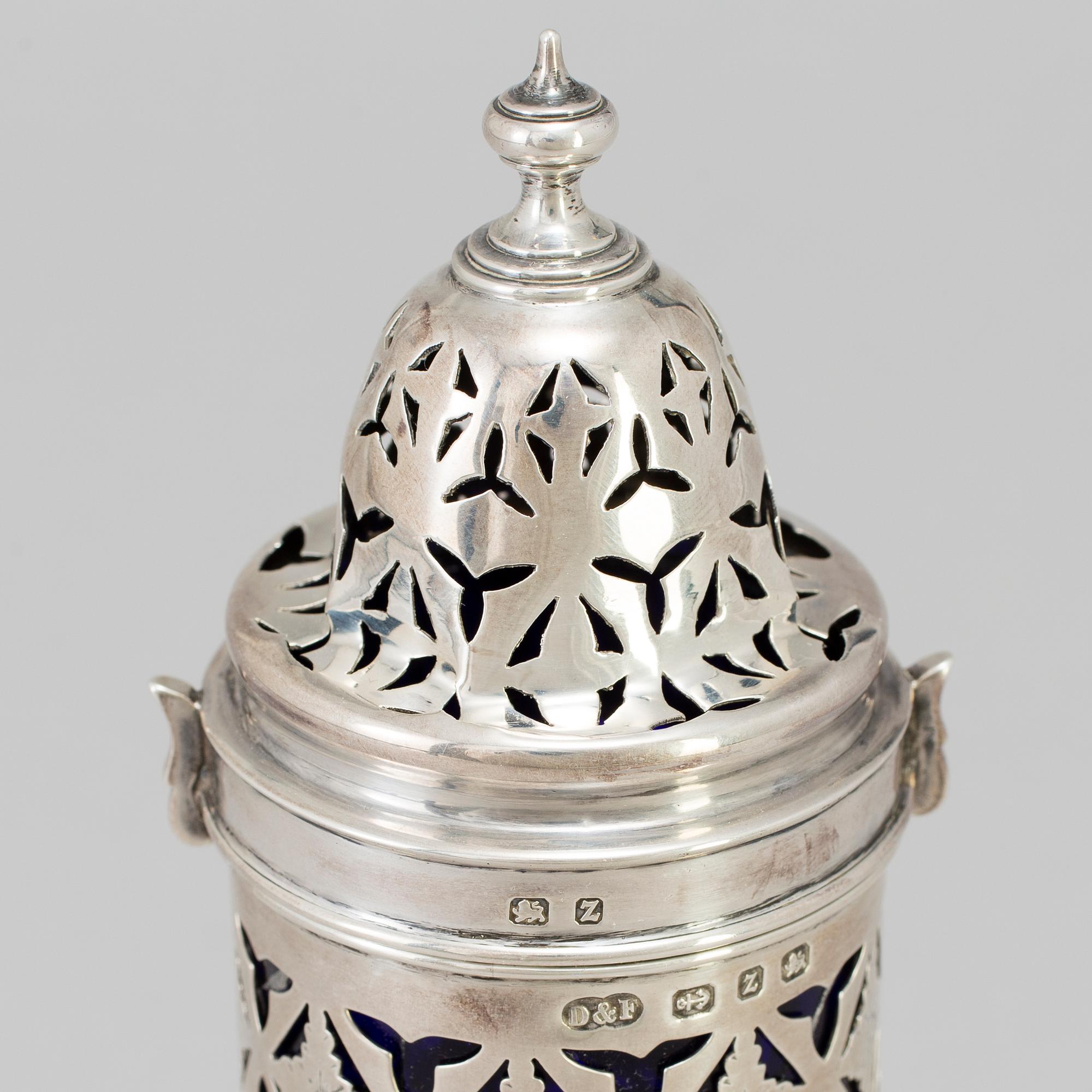 A silver sugar shaker by Deakin & Francis in Birmingham 1899.