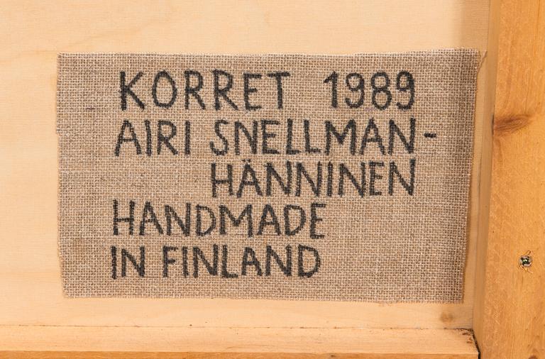 Airi Snellman-Hänninen, an art textile signed Airi Snellman-Hänninen 1989.