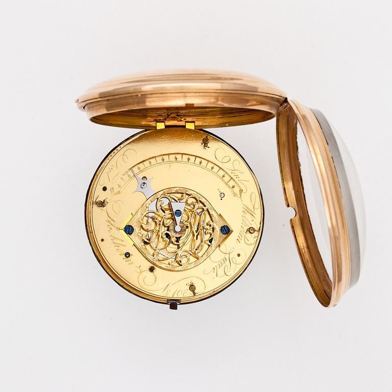 A gold verge pocket watch, Wilhelm Pauli, Stockholm 1802.
