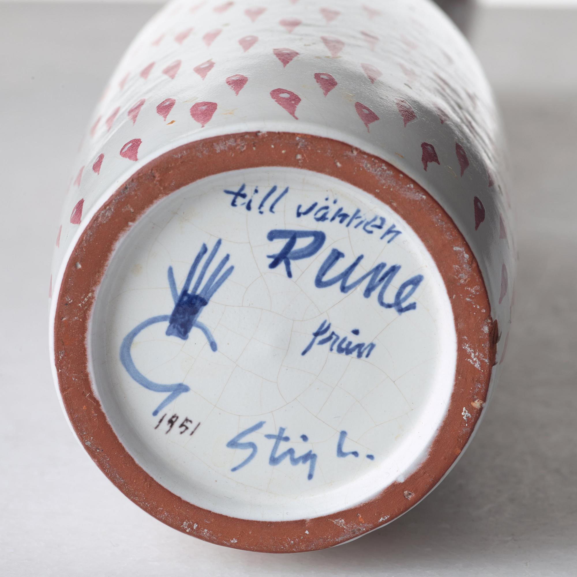 Stig Lindberg, a faience vase, Gustavsberg studio; Sweden 1951.