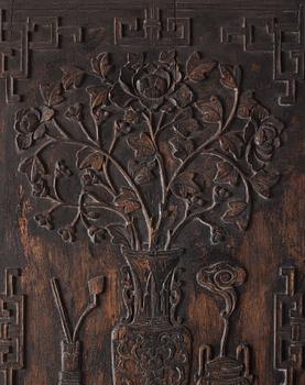 Paneler, fyra stycken, hardwood. Kina, Qingdynastin (1664-1912).