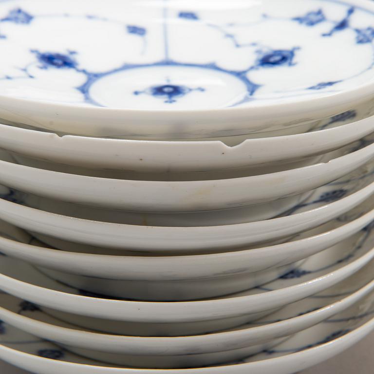 A 73-piece 'Blue Fluted Plain' porcelain tableware set, Copenhagen, Denmark, mostly 1940s-60s.