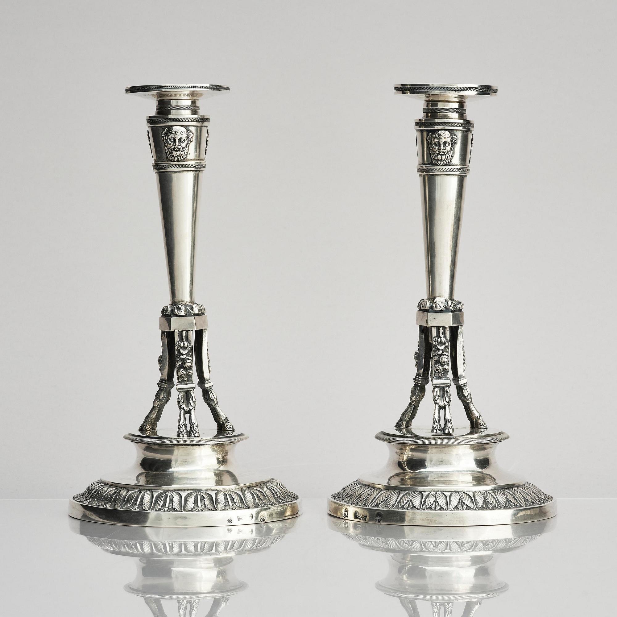 A pair of German silver candlesticks, mark of Johann Martin Schott Frankfurt am Main (active 1815-1822).