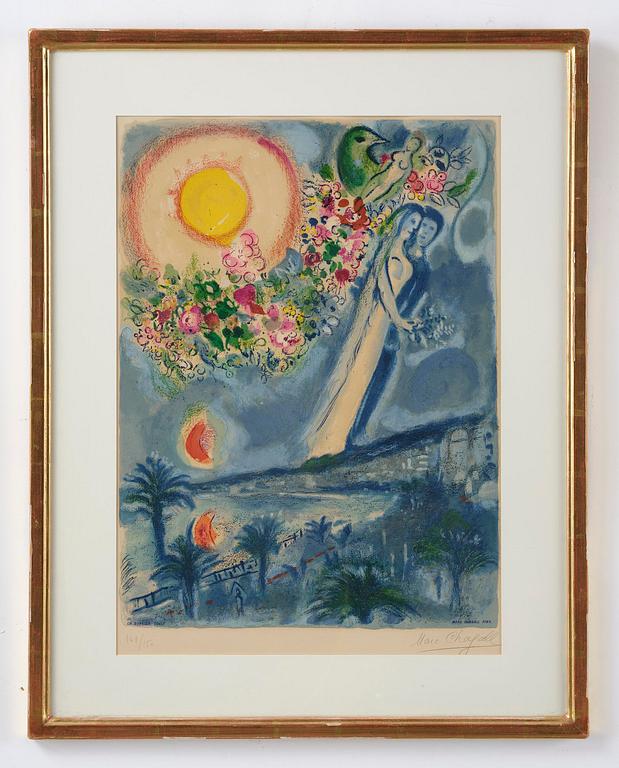 Marc Chagall, after, "Fiancés dans le ciel de Nice" from: Nice et la Côte d'Azur".