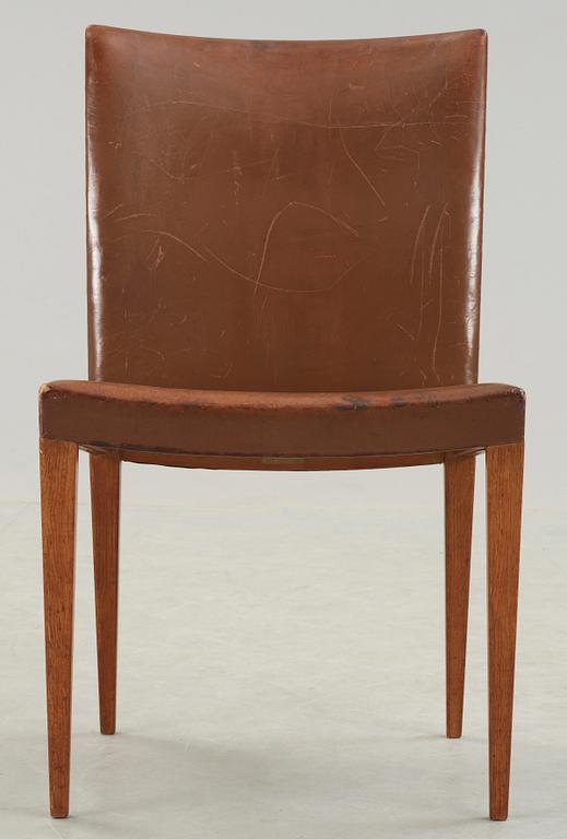 A Bruno Mathsson oak and brown leather chair, Karl Mathsson, Värnamo 1940's.