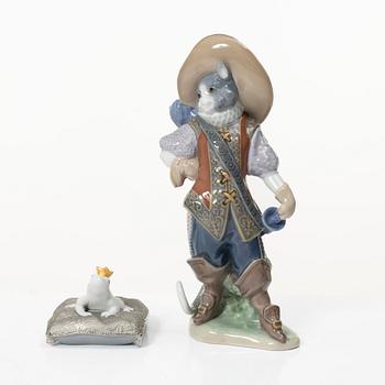 Lladró, figuriner, 4 st, "Prince of the elves", "Enchanted prince", "Puss in boots", "Hans och Greta", Spanien.