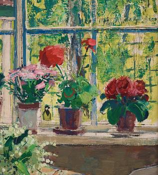 Olle Hjortzberg, Flowers on the window sill.