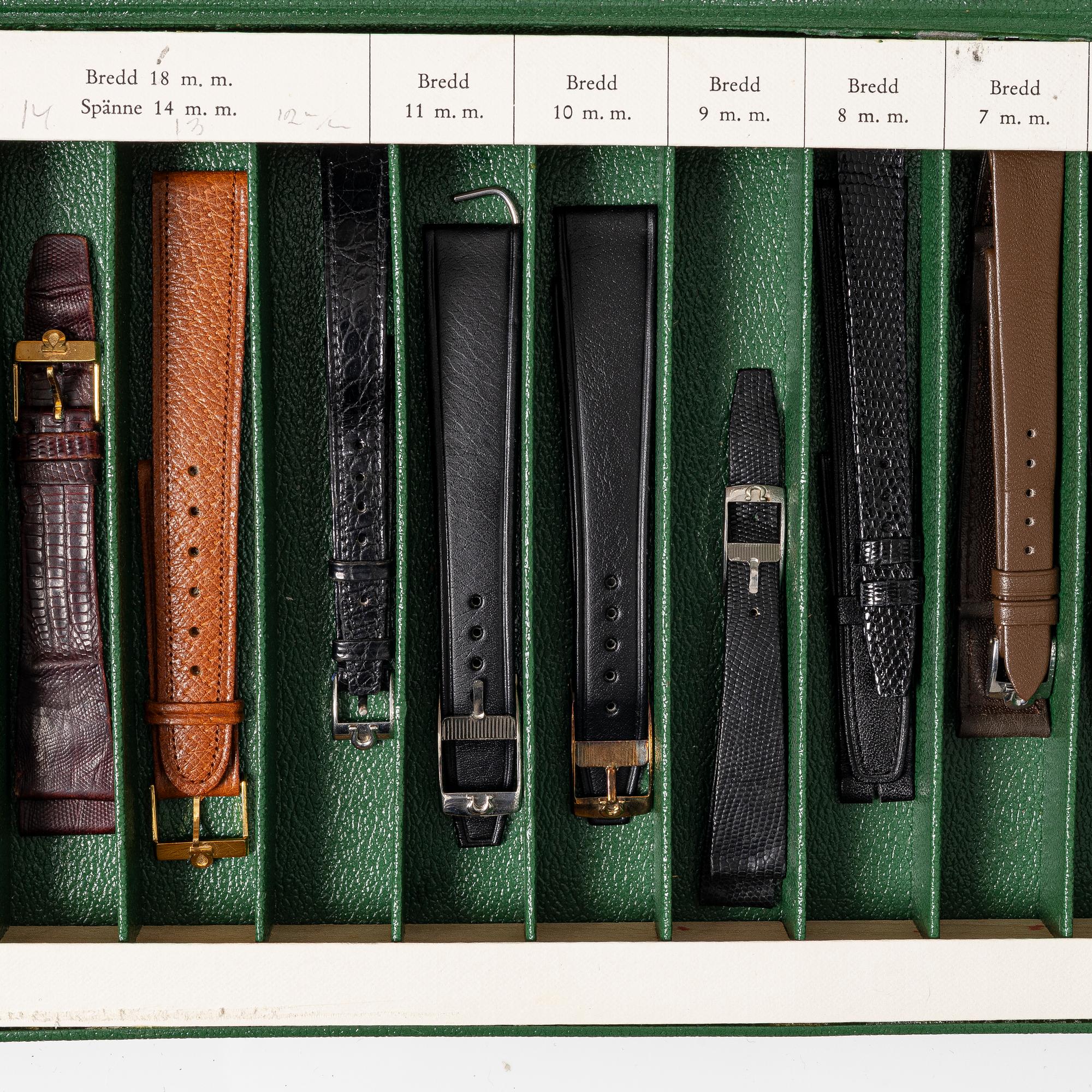 Lot of watch straps, metal links and an Omega watch box "No Reserve".