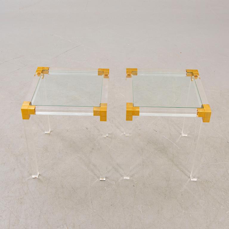 A pair of late 20th century plexi and glass side tables.