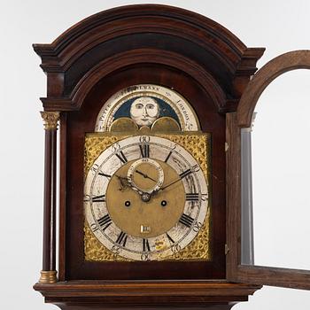 A mahogany veneered longcase clock, marked Peter Pohlmann, London, England, 18th century.