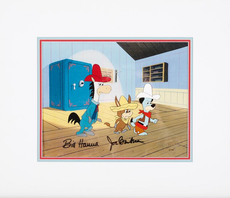 Two film cells by William "Bill" Hanna and Joseph Barbera,  Hanna-Barbera, Original Handpainted Priduktion Cel, signed.