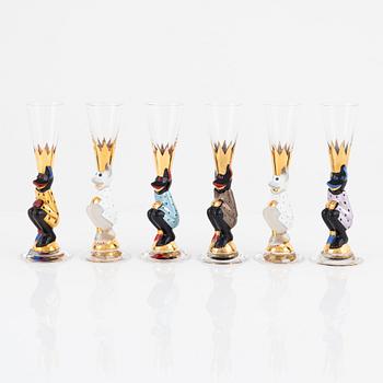 Gunnar Cyrén, six 'Nobel' shot glasses, Orrefors.