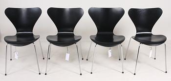 STOLAR, 4 st. Arne Jacobsen för Fritz Hansen, Danmark. "Sjuan-modellen".