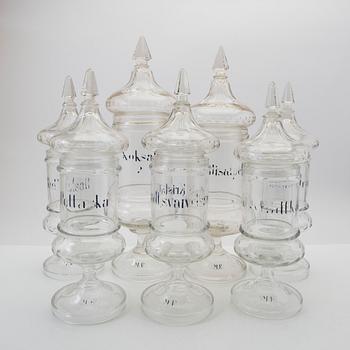 Apothecary jars, 7 pieces, first half of the 20th century.