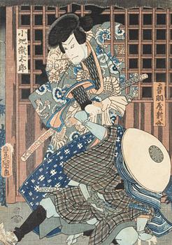 Utagawa Kunisada, Kabuki theater battle scene.