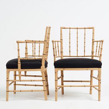 A pair of late Gustavian bamboo imitation armchairs by Ephraim Ståhl, master in Stockholm 1794-1820.