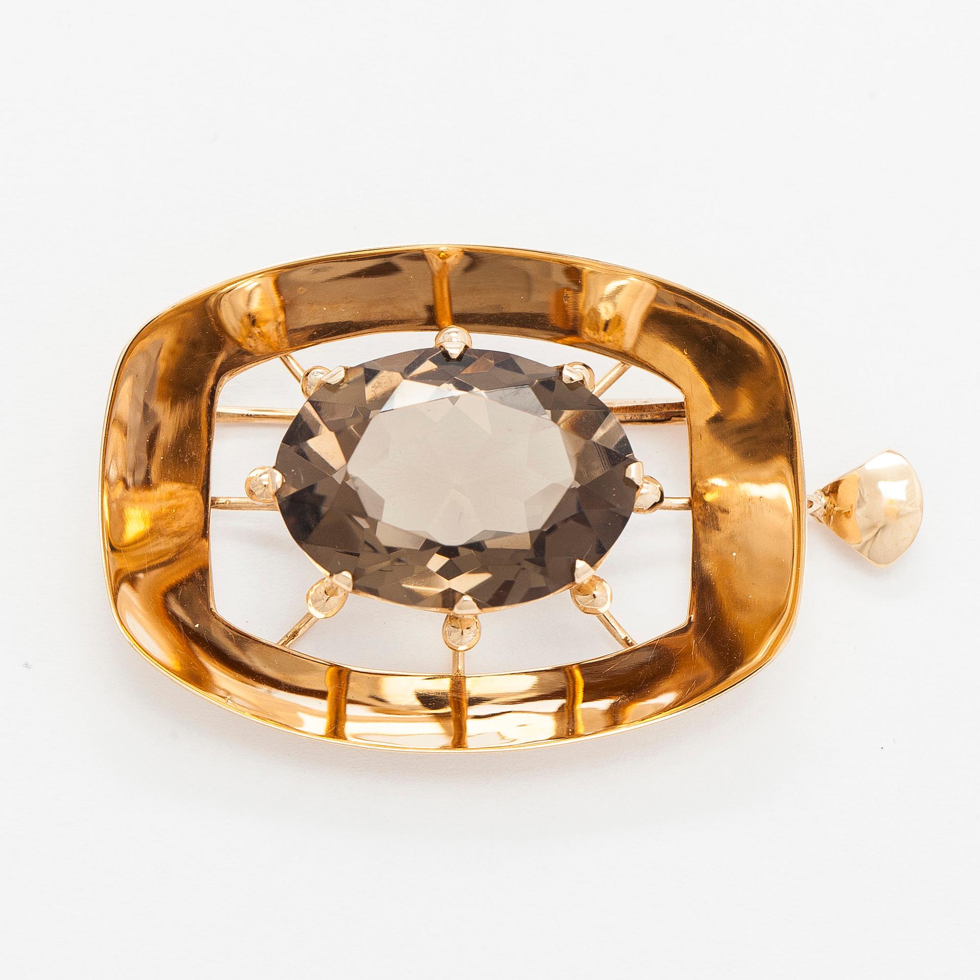 Helge Narsakka, riipus/rintaneula, 14K kultaa, savukvartsi, 1965.