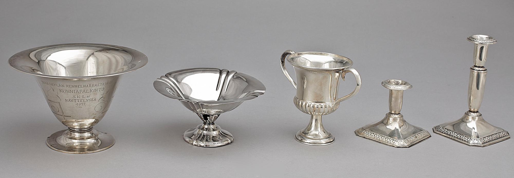 PARTI SILVER, 5 delar, bla Kultateollisuus Ky, Åbo, Finland, 1932. Tot vikt ca 661g.